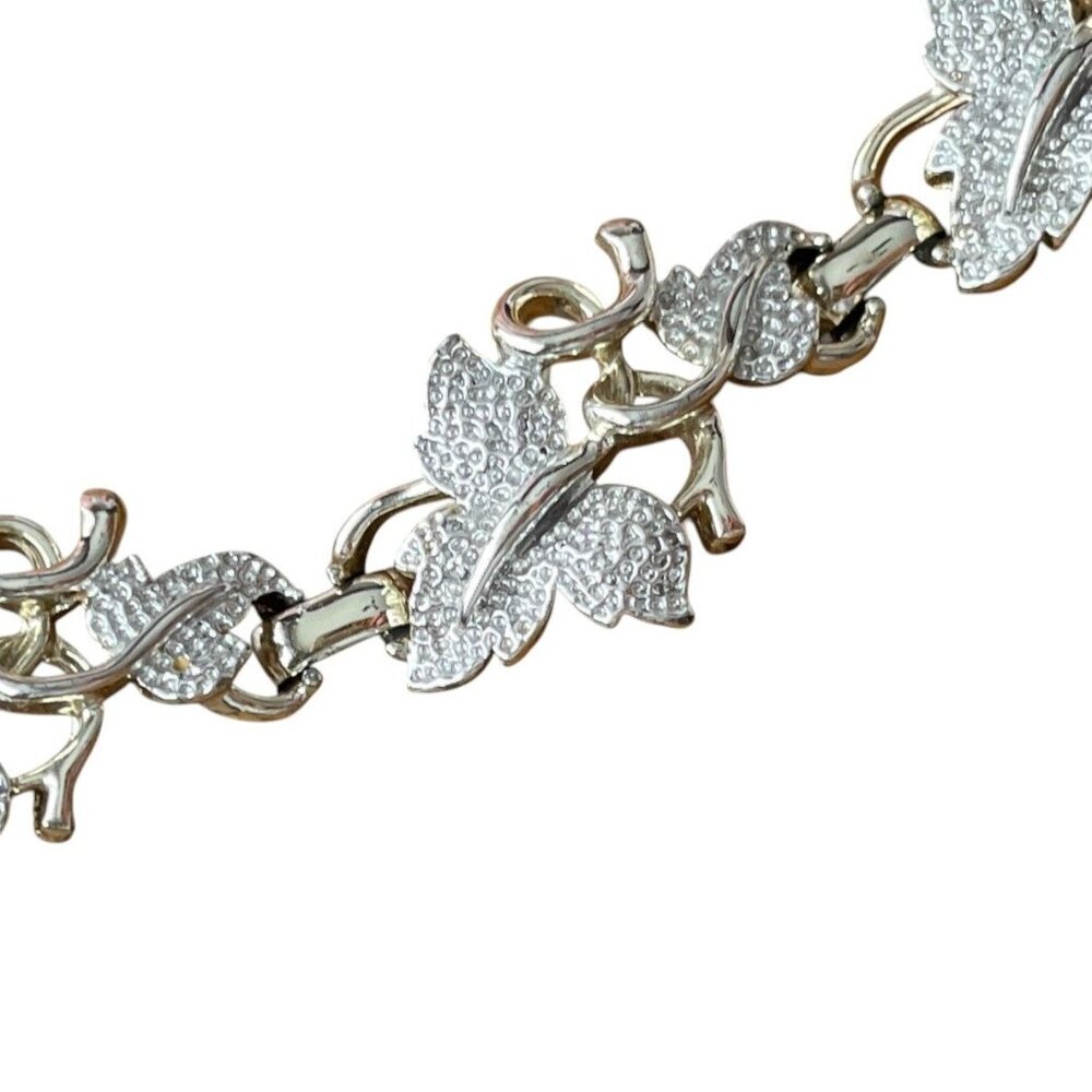 Sarah Coventry Whispering Leaf vintage silver-tone link bracelet fairycore - Picture 2 of 9